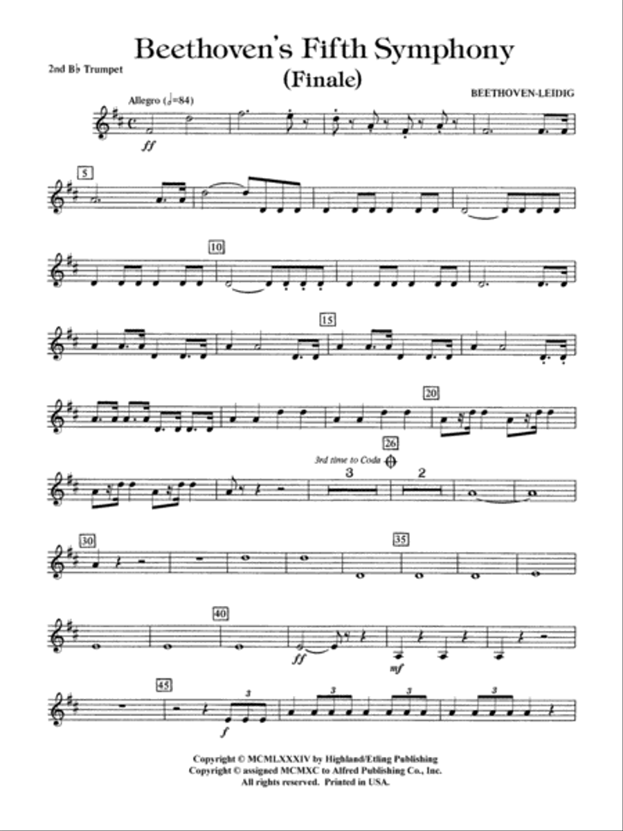 Beethoven's 5th Symphony, Finale: 2nd B-flat Trumpet Full Orchestra scores gallery preview page 1