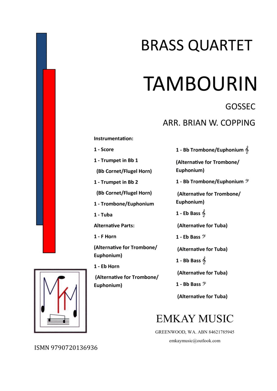 TAMBOURIN – BRASS QUARTET Brass Quartet scores gallery preview page 1
