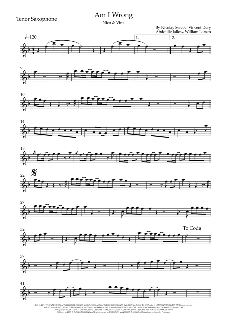 Am I Wrong Tenor Saxophone scores gallery preview page 1