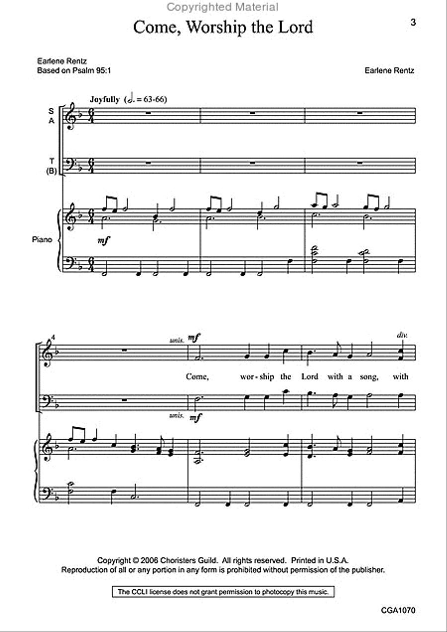 Come, Worship the Lord 4-Part scores gallery preview page 2