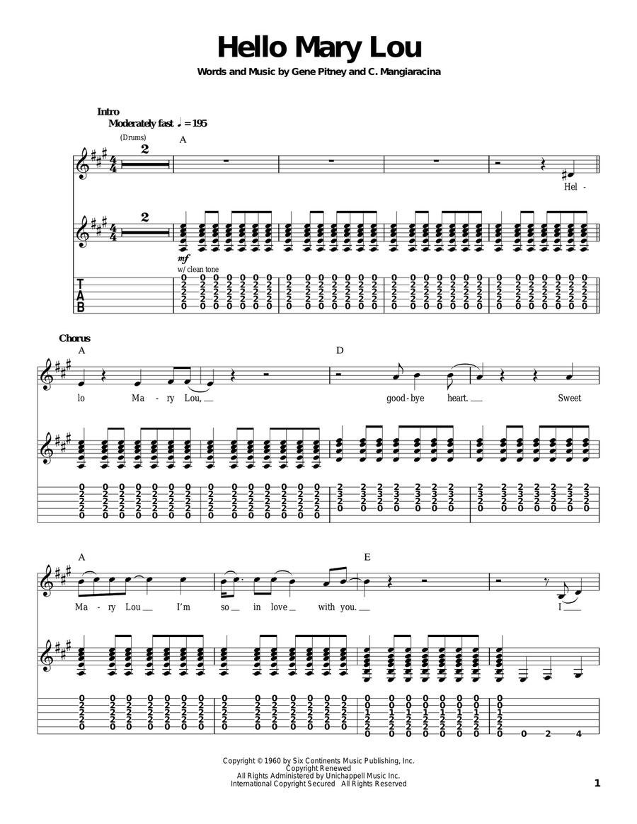 Hello Mary Lou Hello Mary Lou Acoustic Guitar scores gallery preview page 1