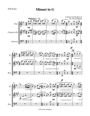 Book cover for Minuet in G for Flute, Clarinet, and Bassoon