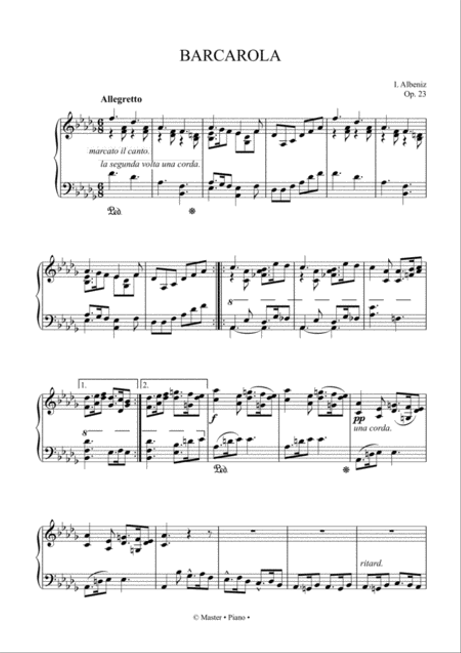 Albeniz - Barcarola Op.23 for piano solo Piano Solo scores gallery preview page 1