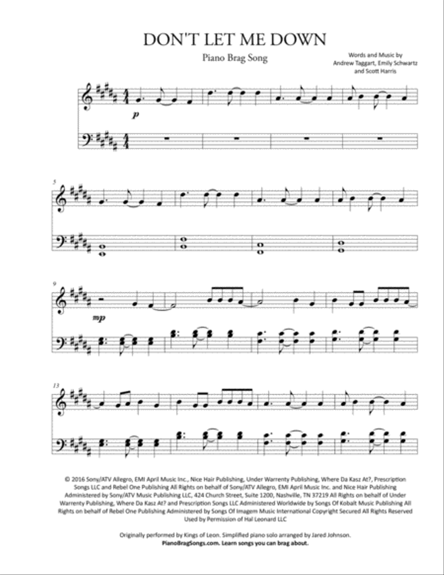 Don't Let Me Down Easy Piano scores gallery preview page 2