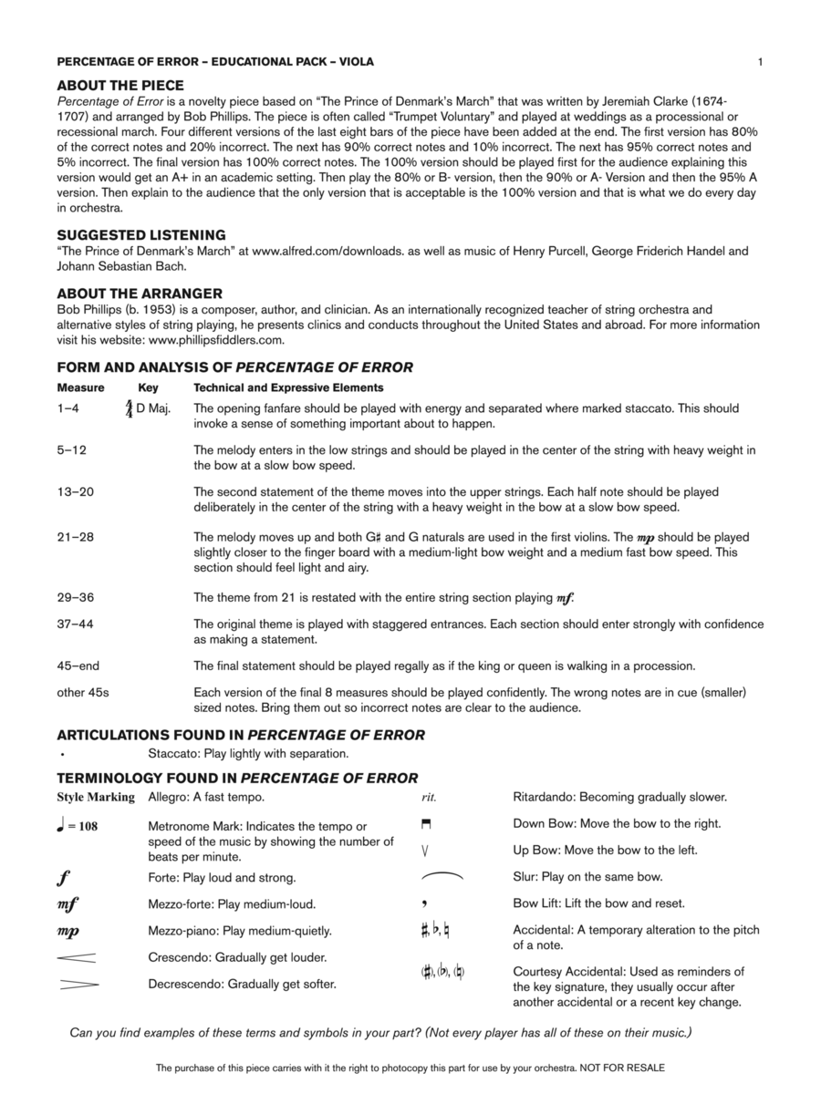 Percentage of Error: Viola Educational Pack String Orchestra scores gallery preview page 1