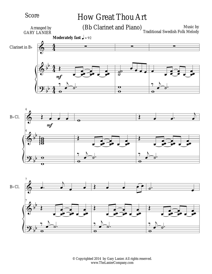 HOW GREAT THOU ART (For Bb Clarinet and Piano with Score\Part) B-Flat Clarinet scores gallery preview page 2
