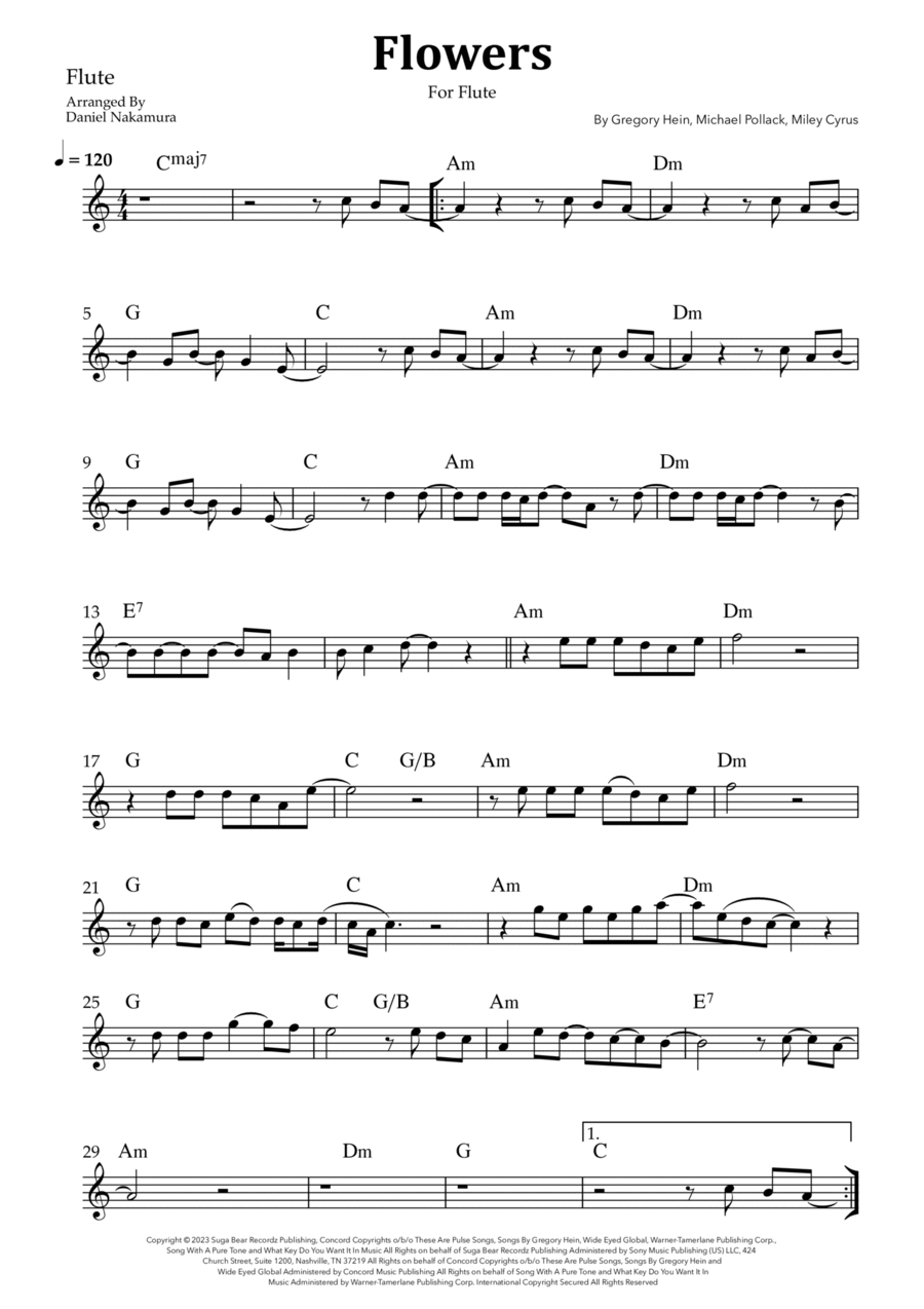 Flowers Flowers Flute Solo scores gallery preview page 1