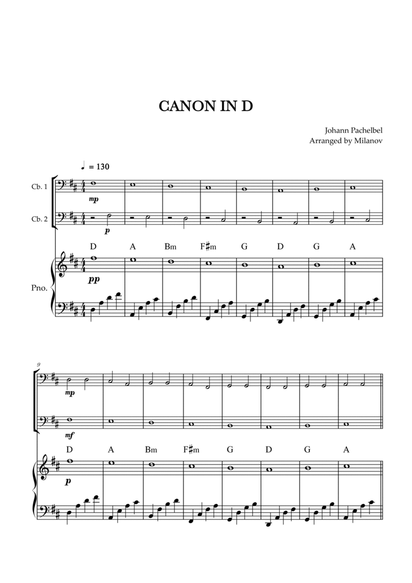Canon in D | Pachelbel | String Bass Duet | Piano accompaniment image number null