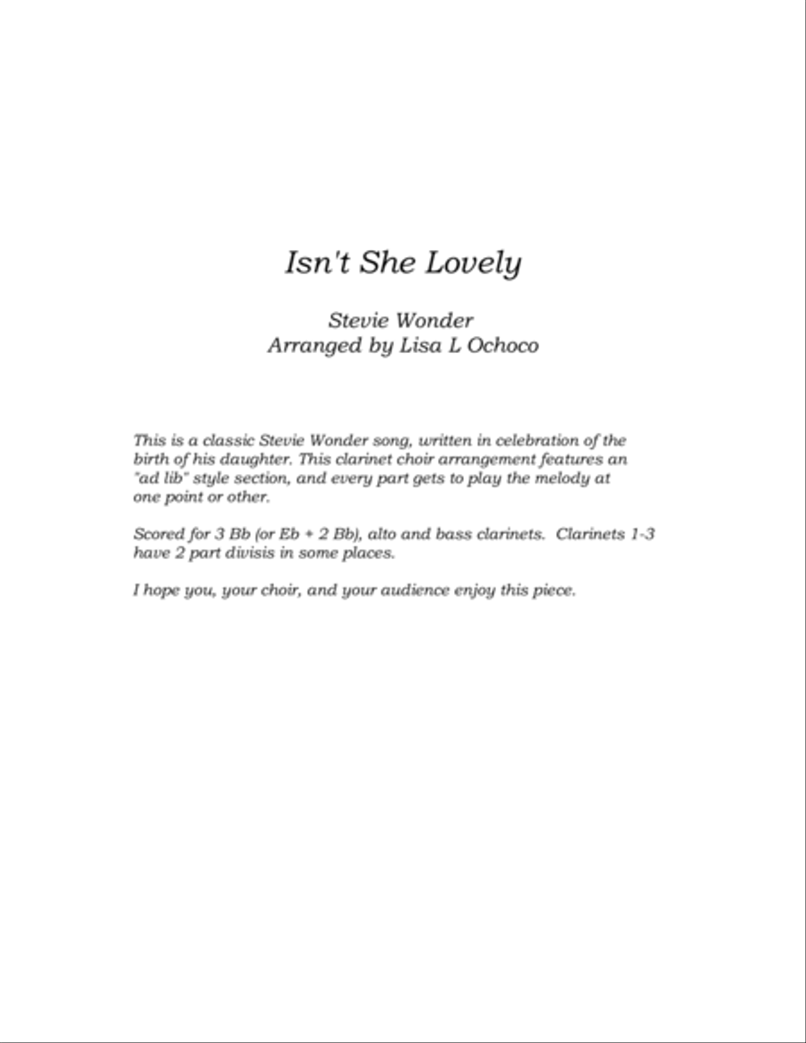Isn't She Lovely Clarinet Choir scores gallery preview page 4