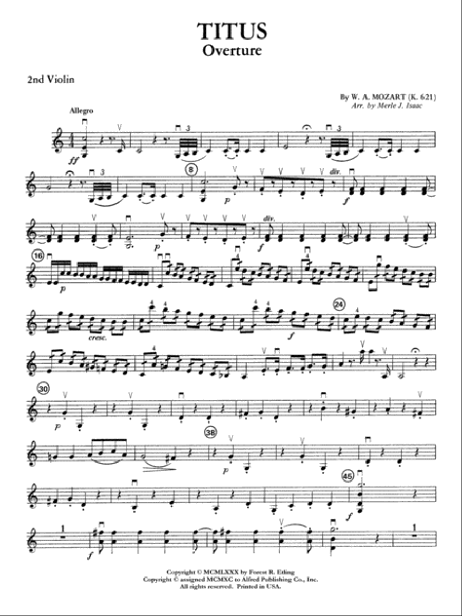 Titus Overture: 2nd Violin Full Orchestra scores gallery preview page 1