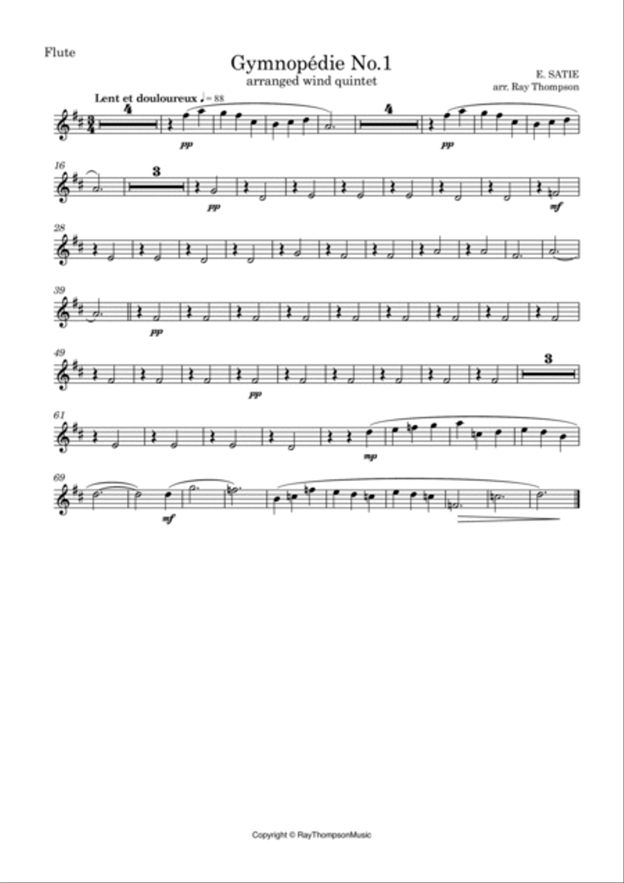 Satie: Gymnopédie No.1 - wind quintet Woodwind Quintet scores gallery preview page 4