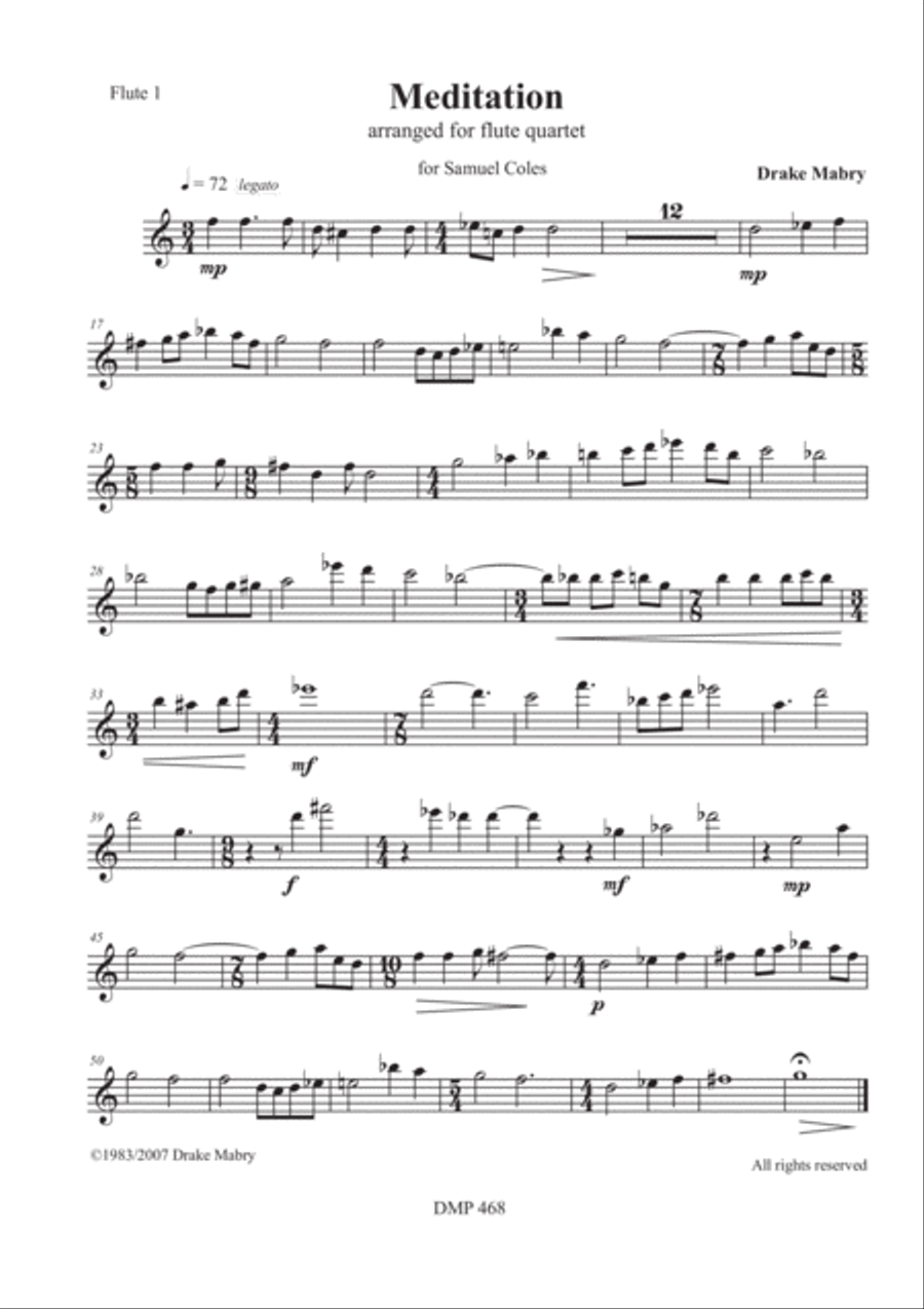 Meditation (3 flutes & alto flute) Woodwind Quartet scores gallery preview page 4
