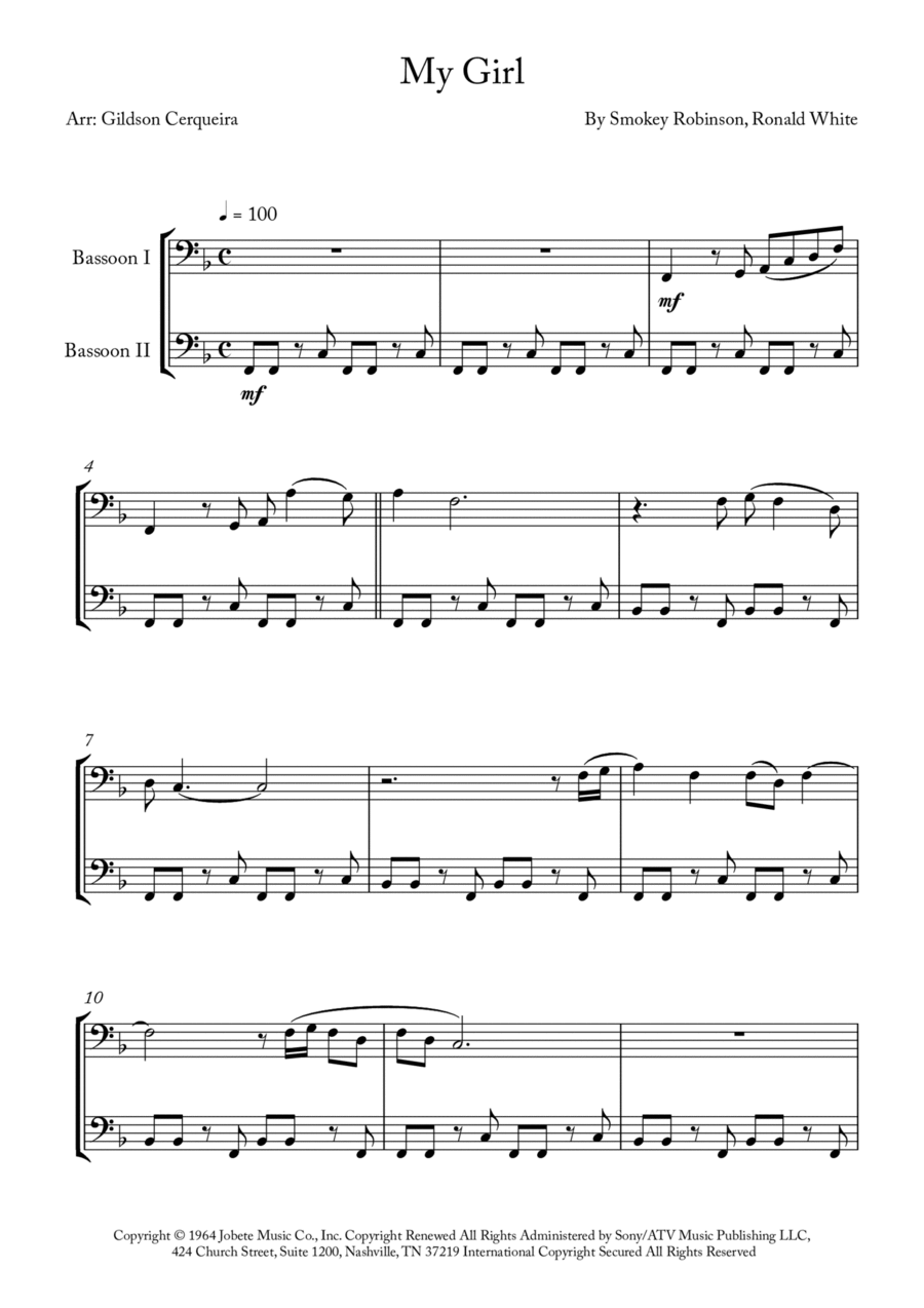 My Girl Woodwind Duet scores gallery preview page 1