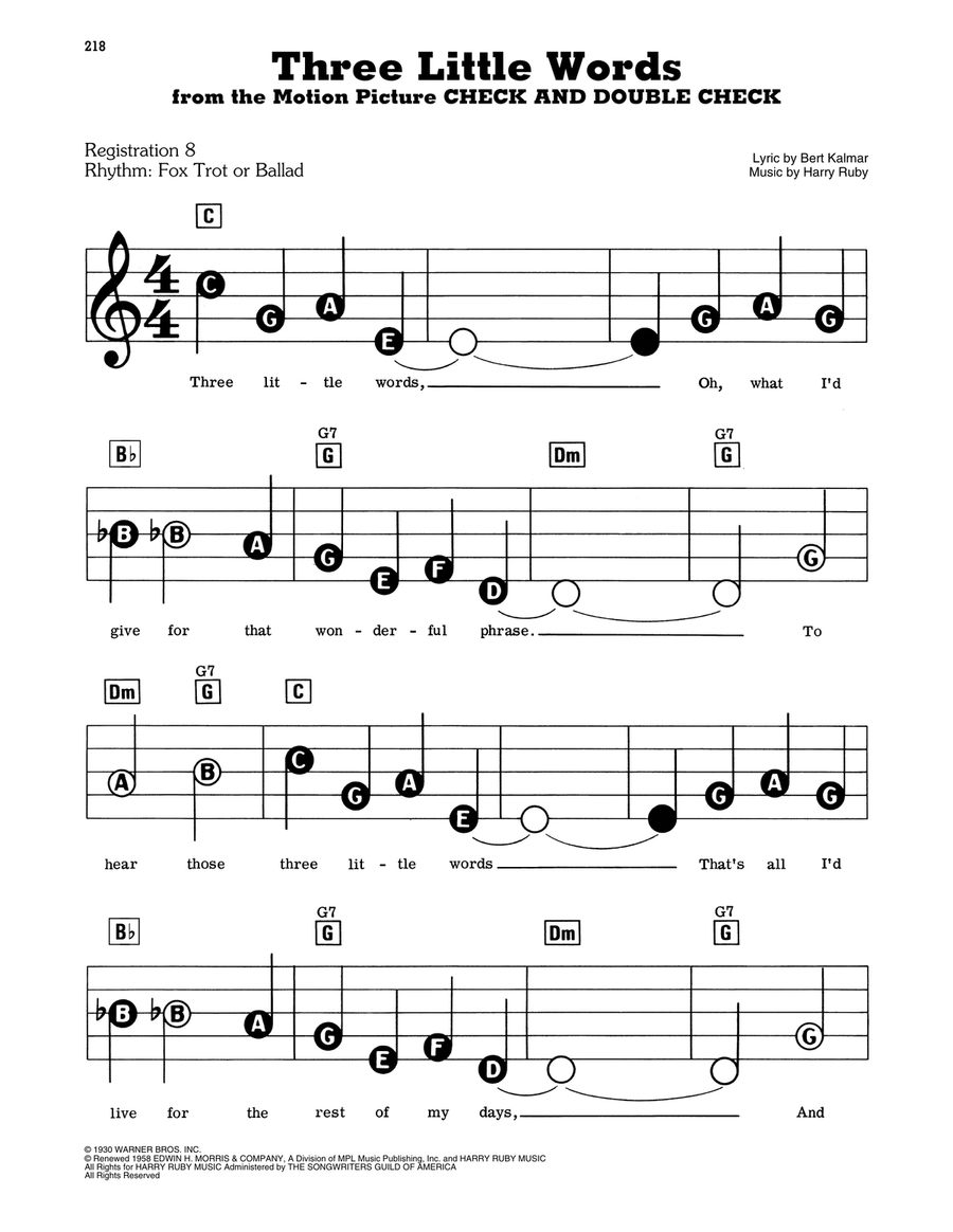 Three Little Words Electronic Keyboard scores gallery preview page 1