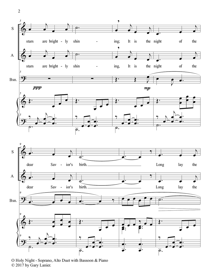 O HOLY NIGHT (Soprano, Alto Duet with Bassoon & Piano - Score & Parts included) Bassoon scores gallery preview page 3