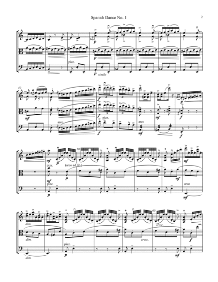 Spanish Dance No. 1, Danza from La vida breve for string trio (vln/vla duet) String Trio scores gallery preview page 3