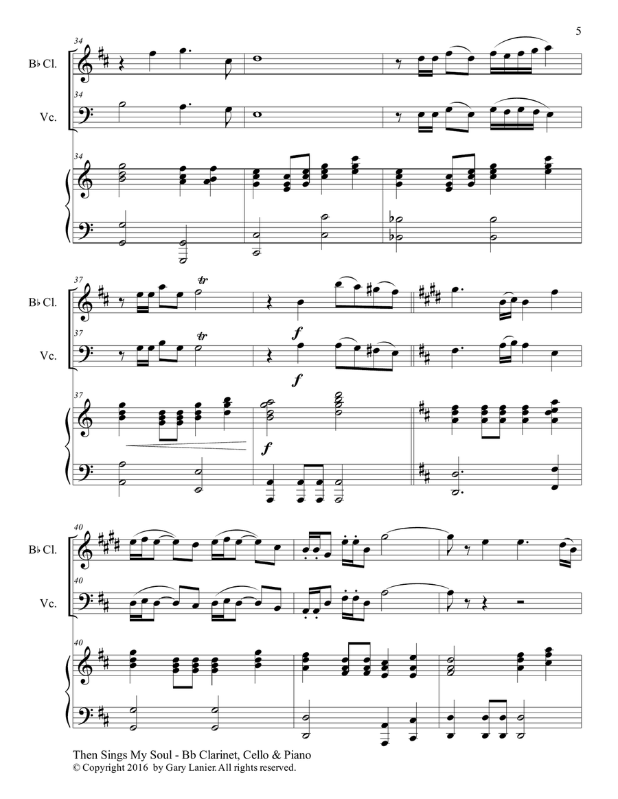 THEN SINGS MY SOUL (Trio – Bb Clarinet & Cello with Piano and Parts) B-Flat Clarinet scores gallery preview page 6