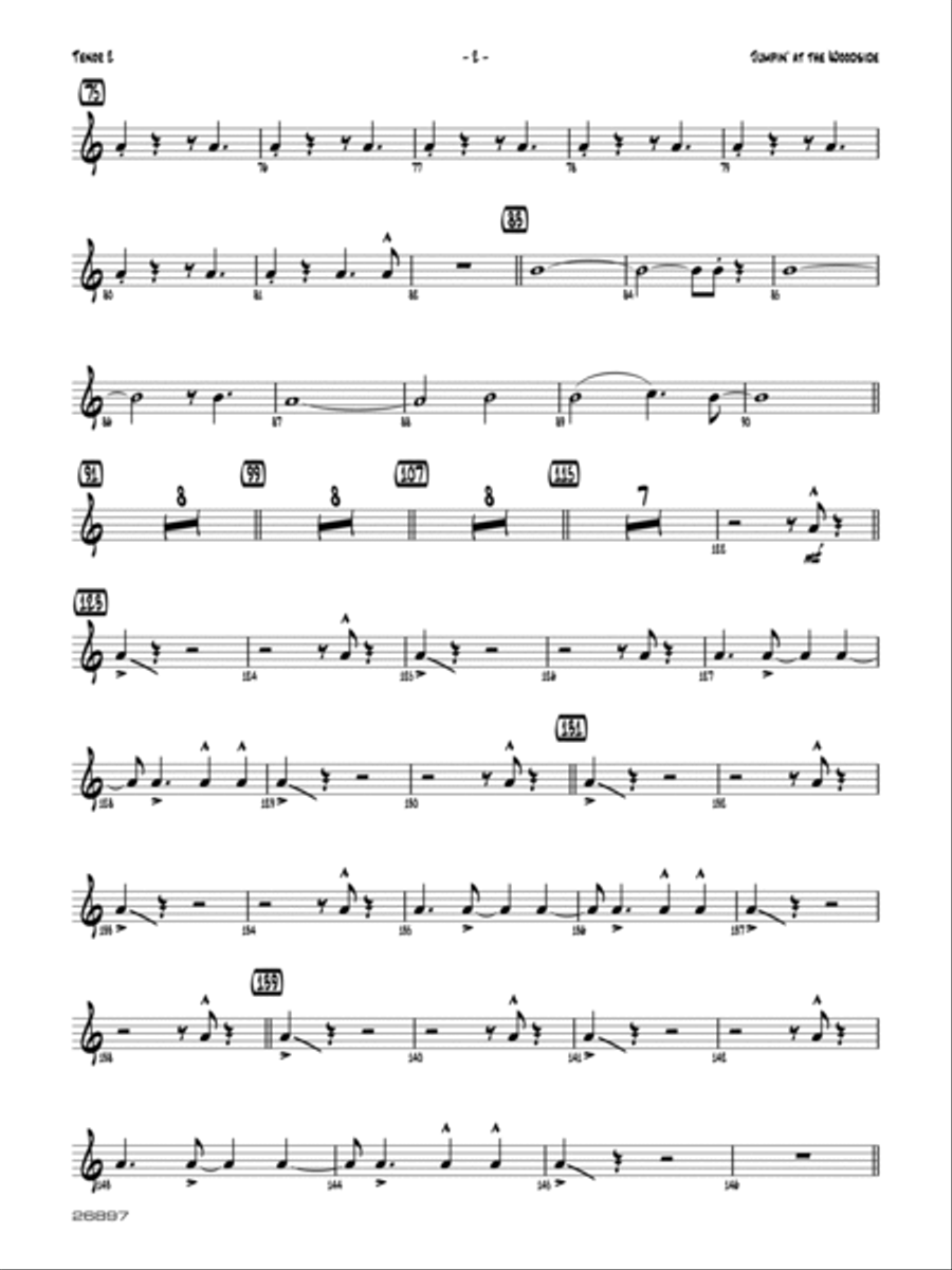 Jumpin' at the Woodside: 2nd B-flat Tenor Saxophone Jazz Ensemble scores gallery preview page 2