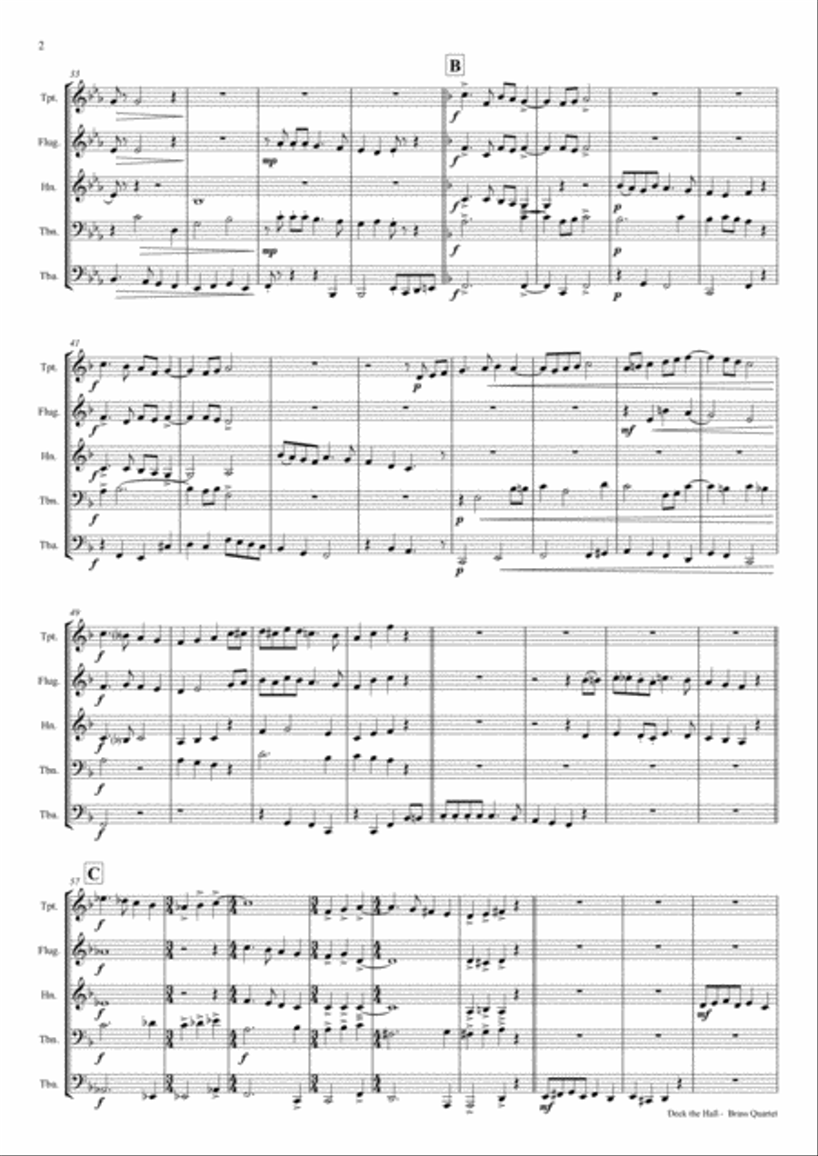 Deck the halls - Christmas Carol - Polyphonic - Brass Quintet Brass Quintet scores gallery preview page 2