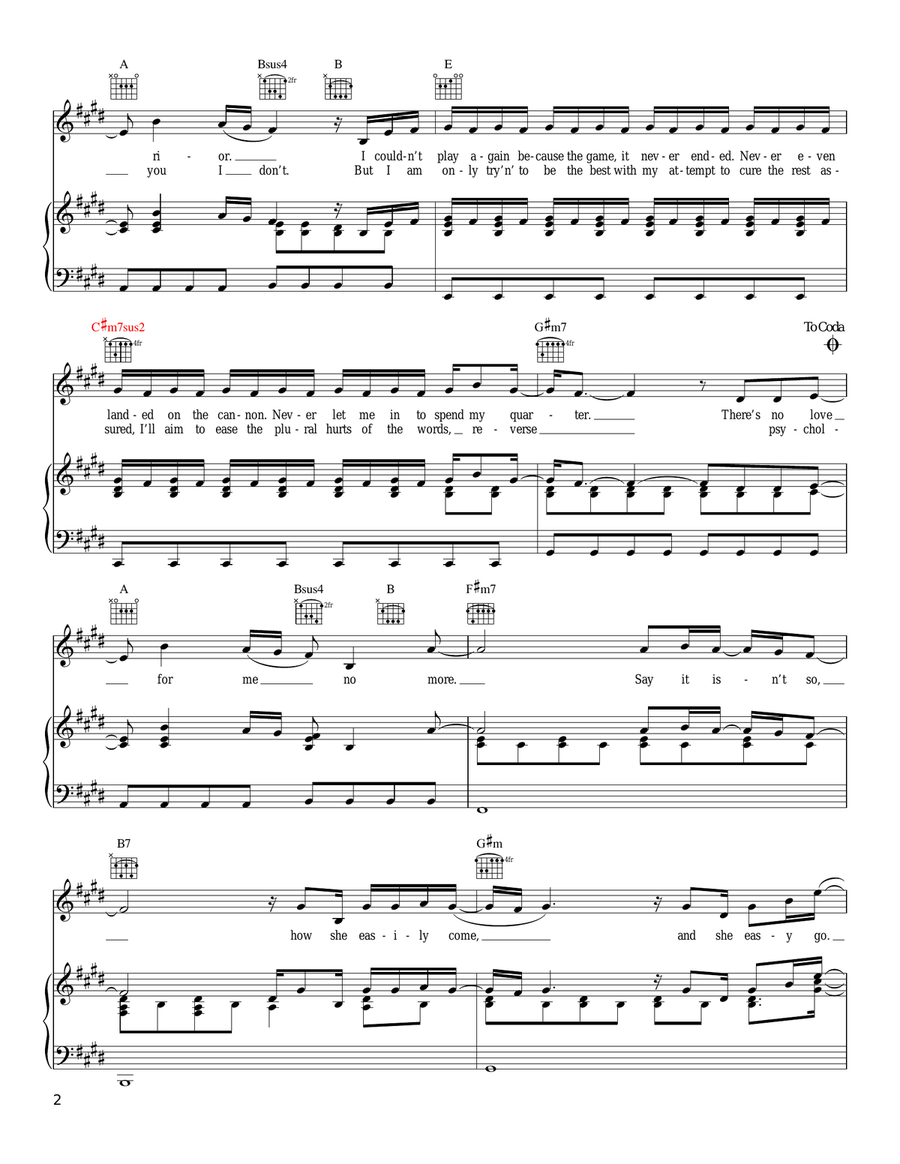 Please Don't Tell Her Piano, Vocal, Guitar scores gallery preview page 2