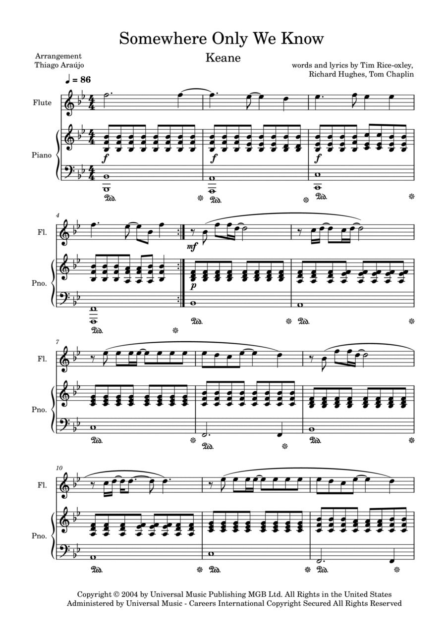 Somewhere Only We Know Flute Solo scores gallery preview page 1