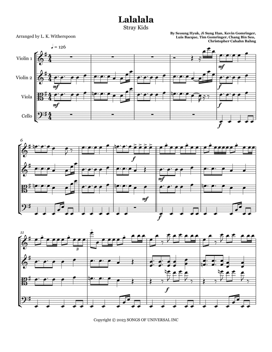 Lalalala Lalalala String Quartet scores gallery preview page 1