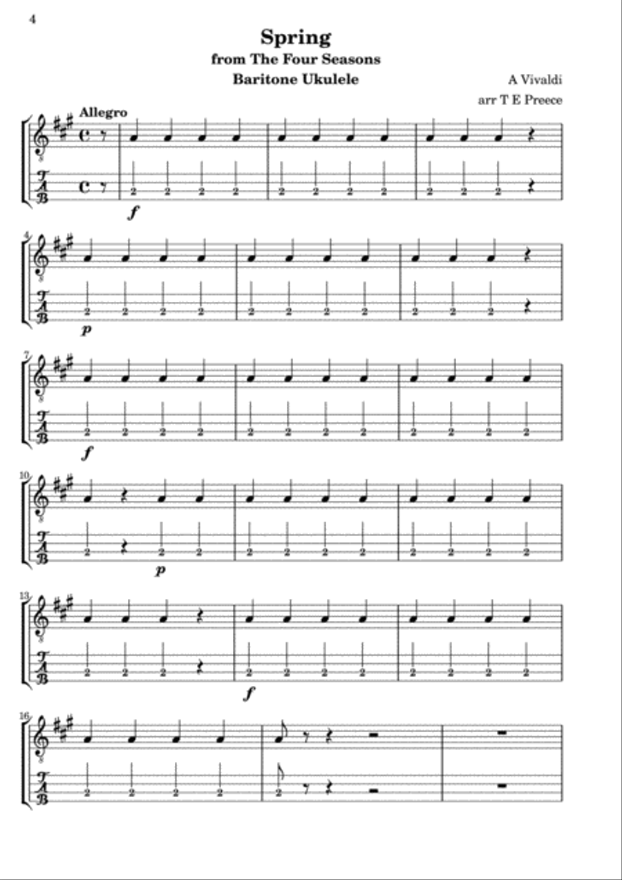 Themes from Vivaldi's The Four Seasons arranged for ukulele duet by Thomas Preece Brass Ensemble scores gallery preview page 5