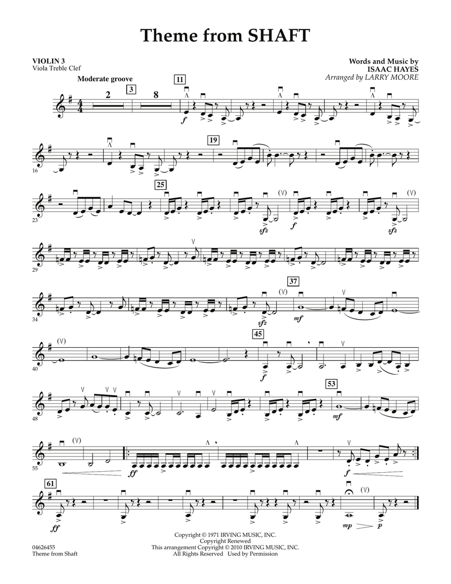 Theme from Shaft - Violin 3 (Viola Treble Clef)