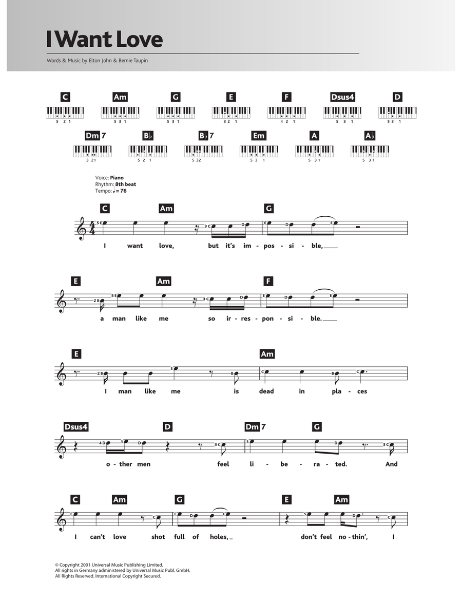 I Want Love I Want Love Piano Solo scores gallery preview page 1