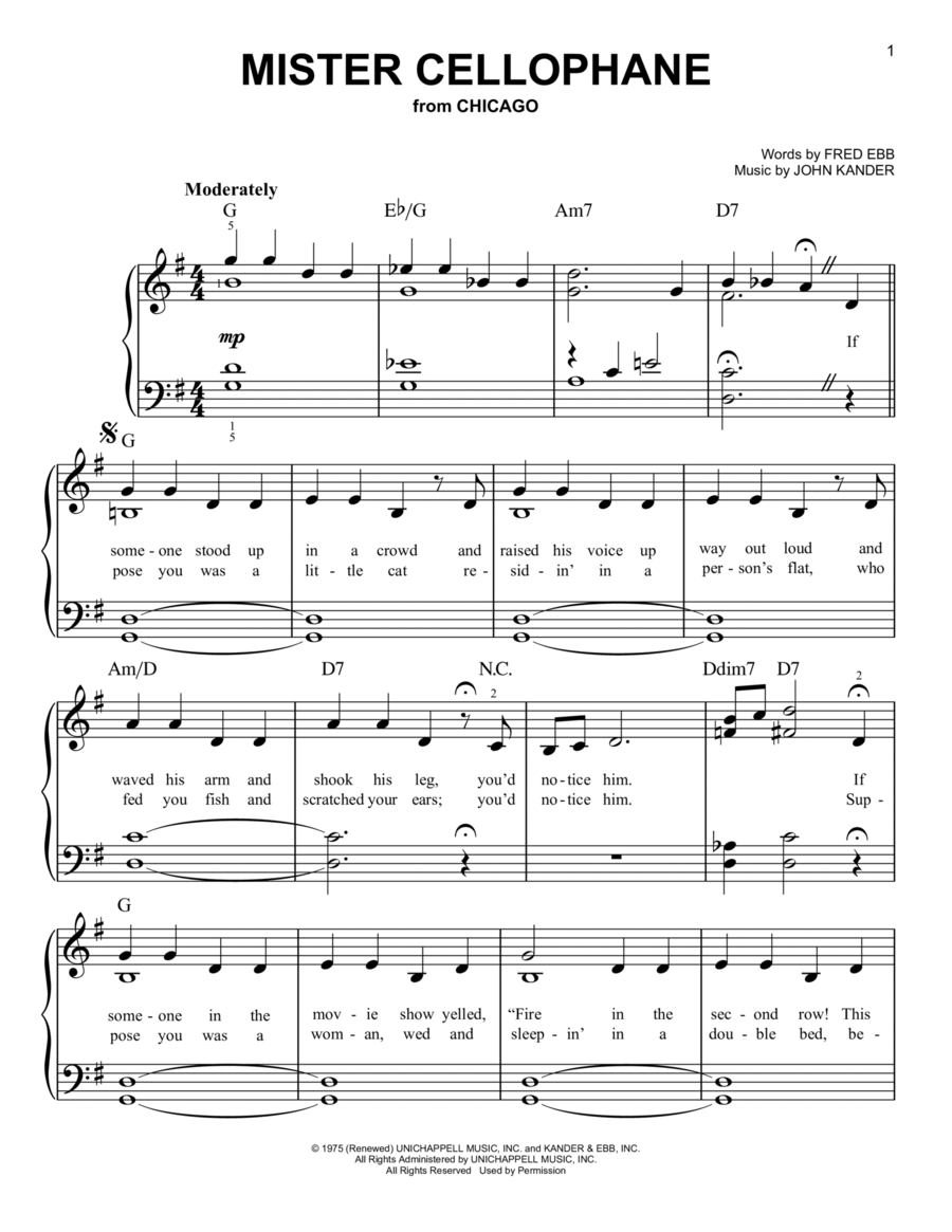 Mister Cellophane (from Chicago) Easy Piano scores gallery preview page 1