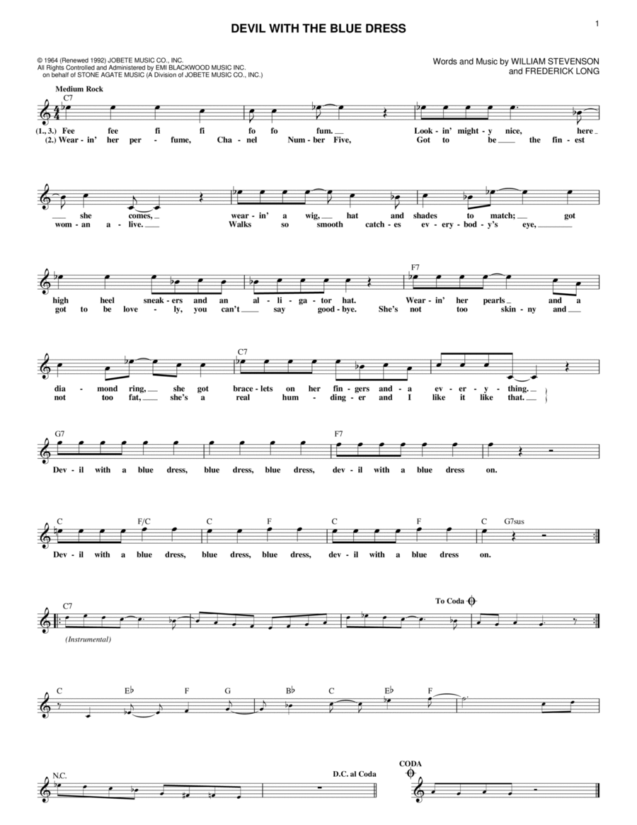 Devil With The Blue Dress Piano scores gallery preview page 1