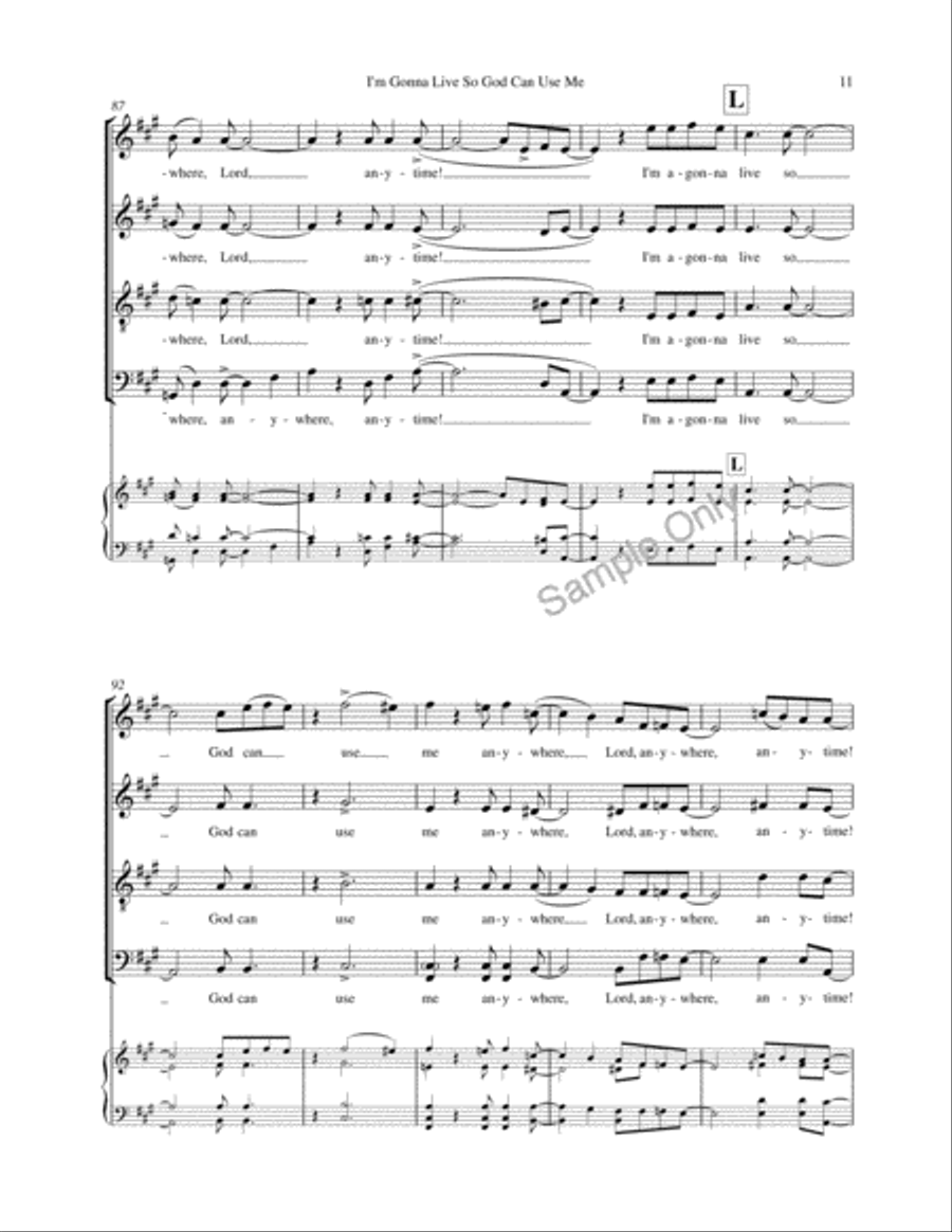 I'm Gonna Live So God Can Use Me 4-Part scores gallery preview page 11