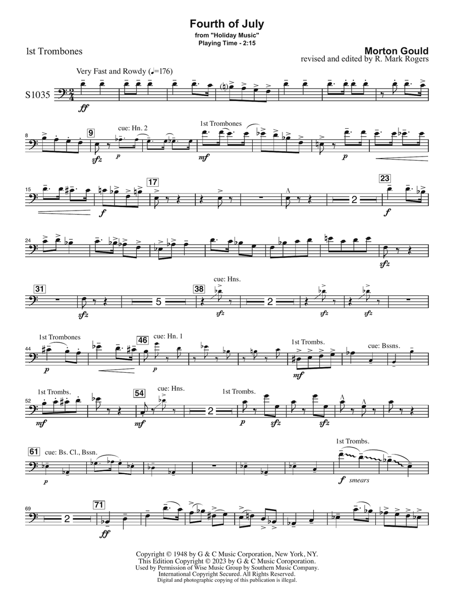Fourth of July (arr. R. Mark Rogers) - Trombone 1 Concert Band scores gallery preview page 1