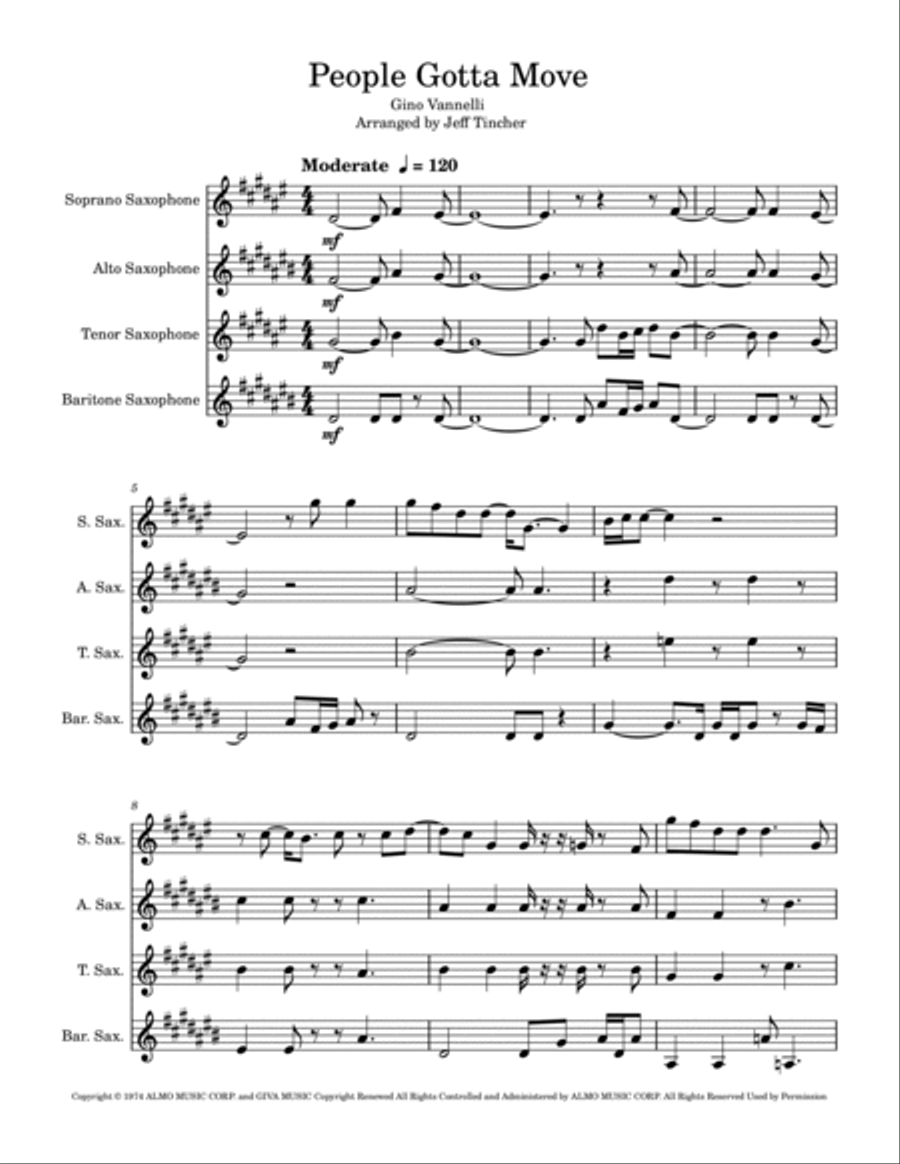 People Gotta Move Saxophone Quartet scores gallery preview page 2