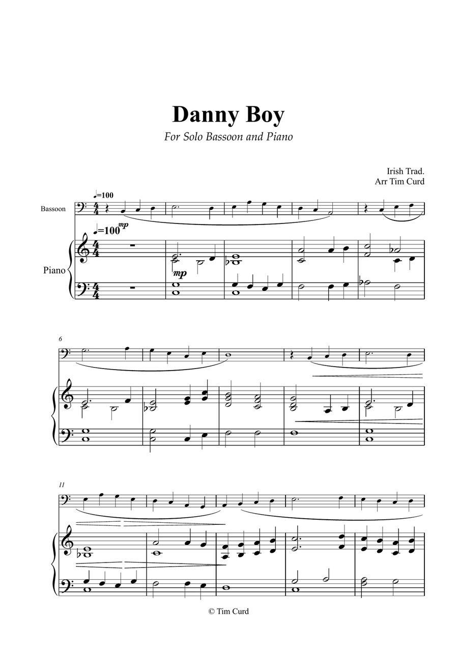 Danny Boy for Solo Bassoon and Piano Bassoon Solo scores gallery preview page 1