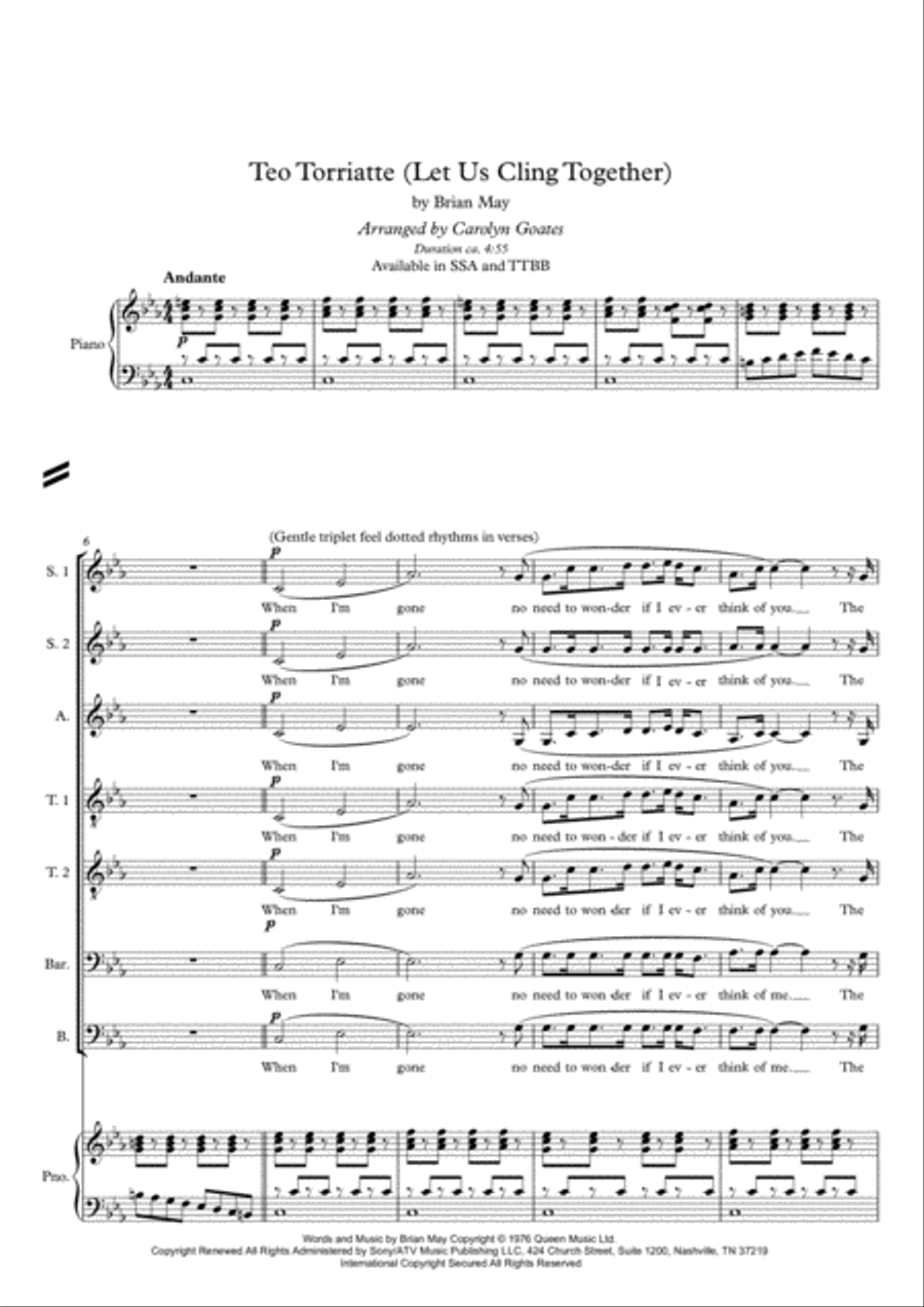 Teo Torriatte (let Us Cling Together) 4-Part scores gallery preview page 1