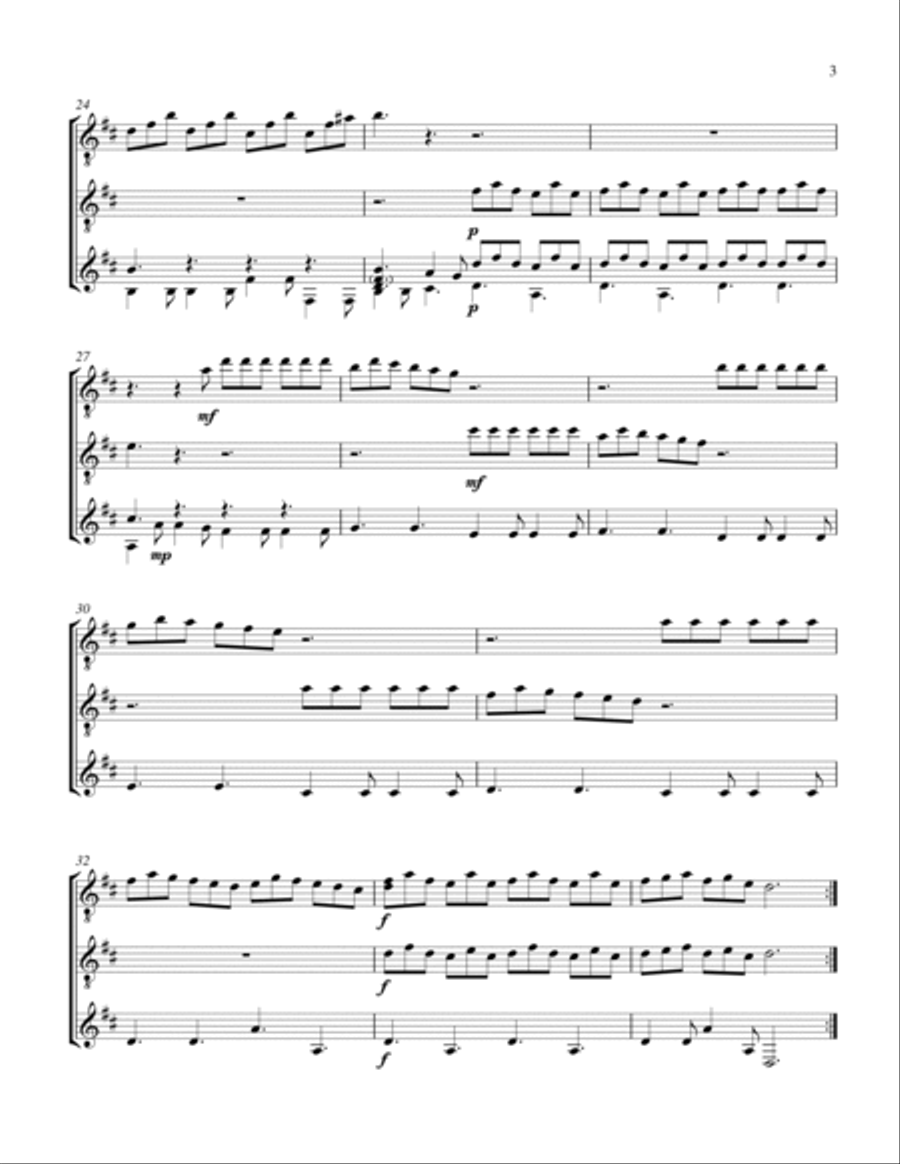 Concerto in D - iii - Allegro (Guitar Trio) - Score and Parts Guitar Ensemble scores gallery preview page 3