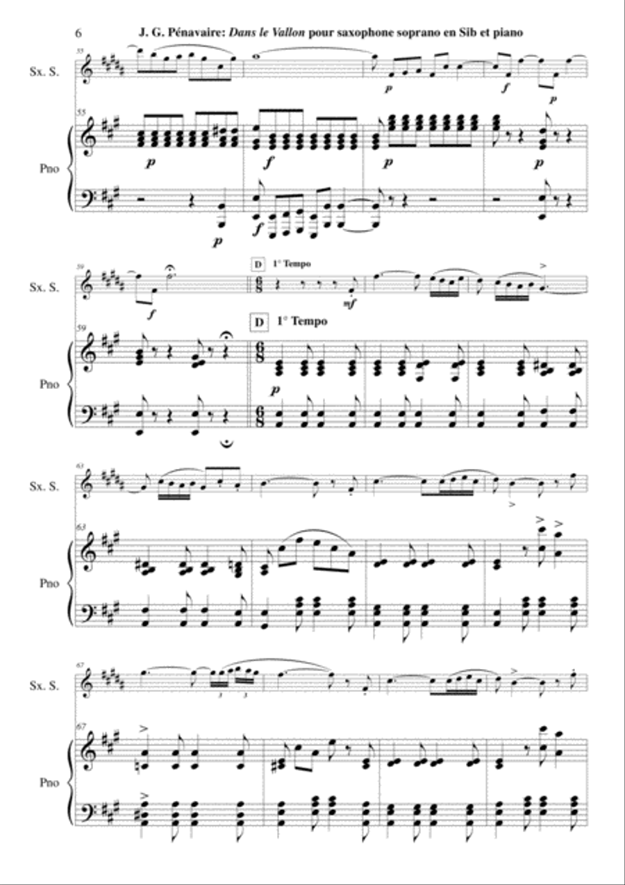 Jean-Grégoire Pénavaire: Dans le Vallon, Villanelle arranged for Bb soprano saxohone and piano