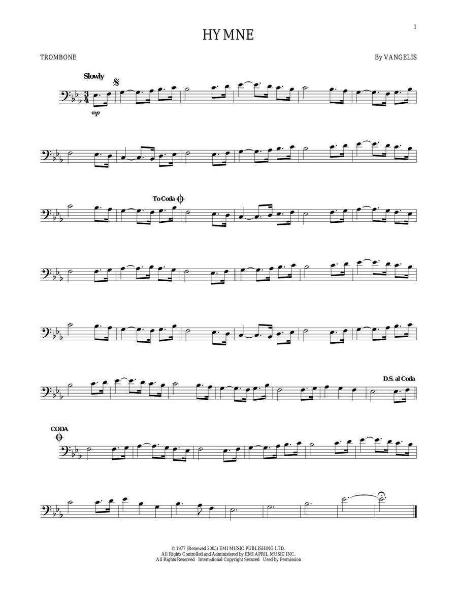 Hymne Hymne Trombone Solo scores gallery preview page 1