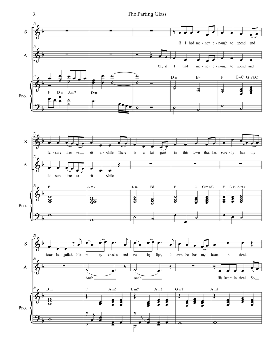 The Parting Glass (Duet for Soprano and Alto Solo) Alto Voice scores gallery preview page 2