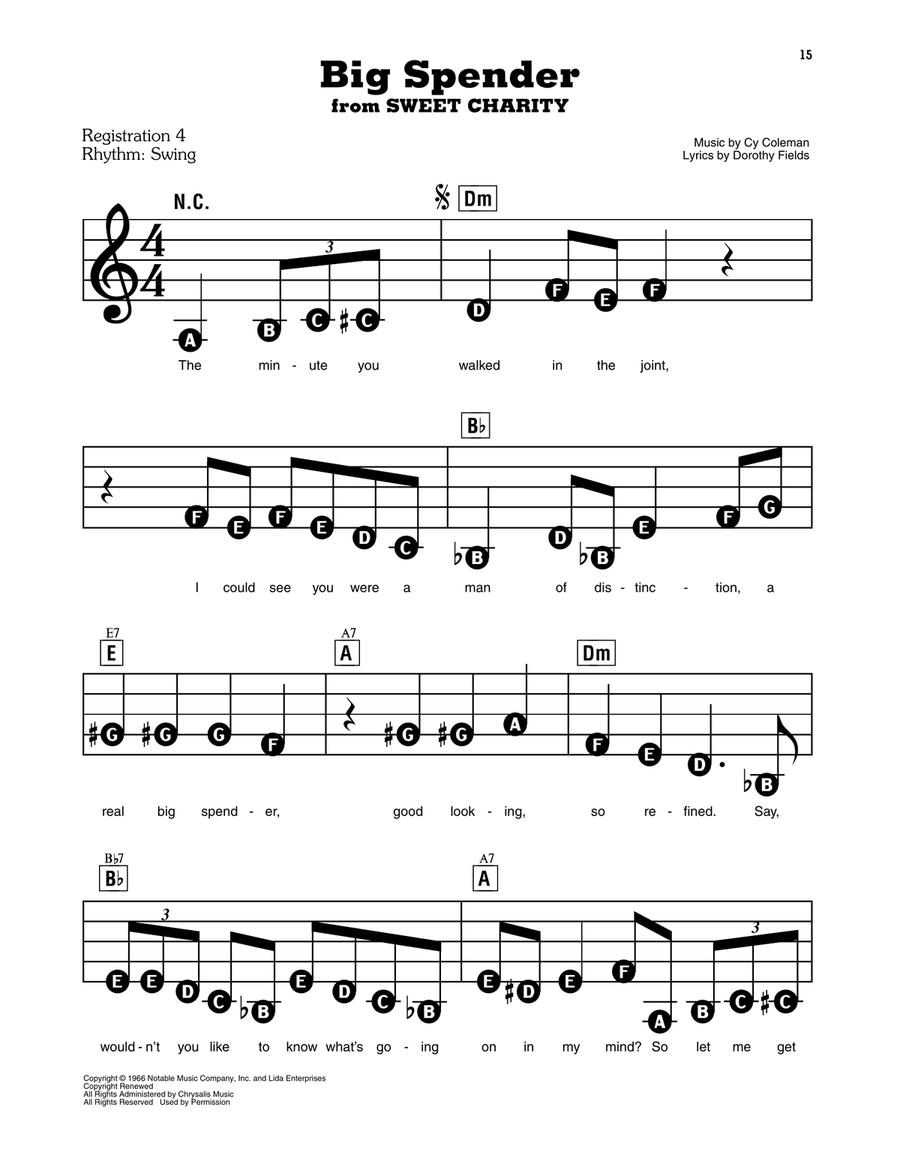 Big Spender (from Sweet Charity) Electronic Keyboard scores gallery preview page 1