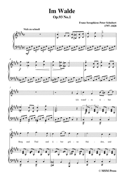 Schubert-Im Walde,Op.93 No.1,in c sharp minor,for Voice&Piano image number null