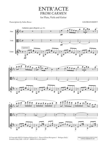 Entr’acte from ‘Carmen’ for Flute, Viola and Guitar