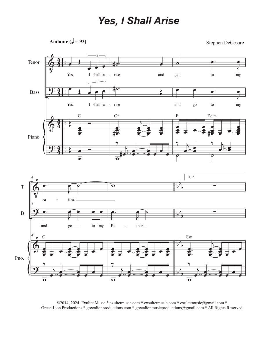 Yes, I Shall Arise (Duet for Tenor and Bass solo) Tenor Voice scores gallery preview page 1