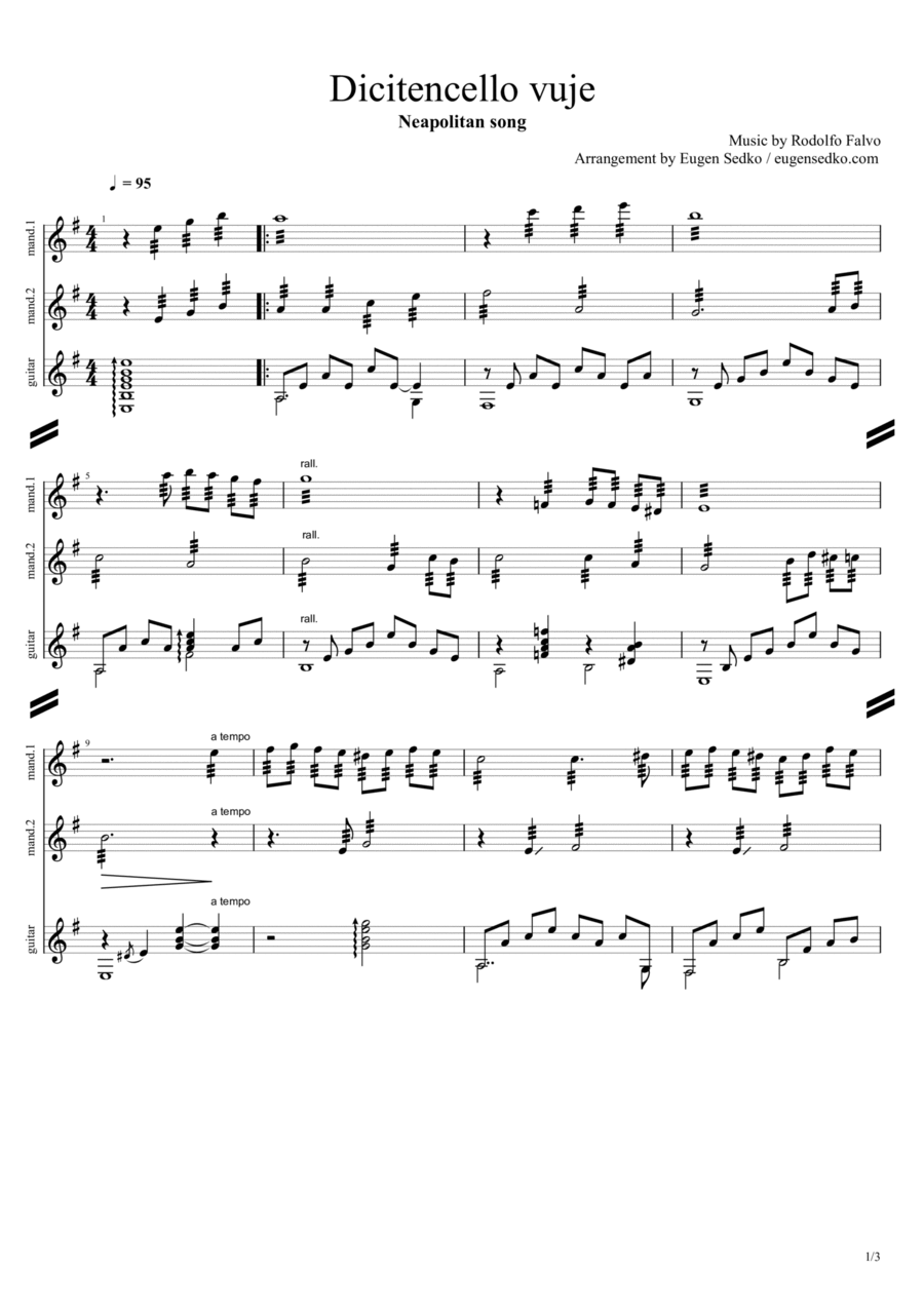 Dicitencello vuje for 2 mandolins and guitar score Concert Band scores gallery preview page 1