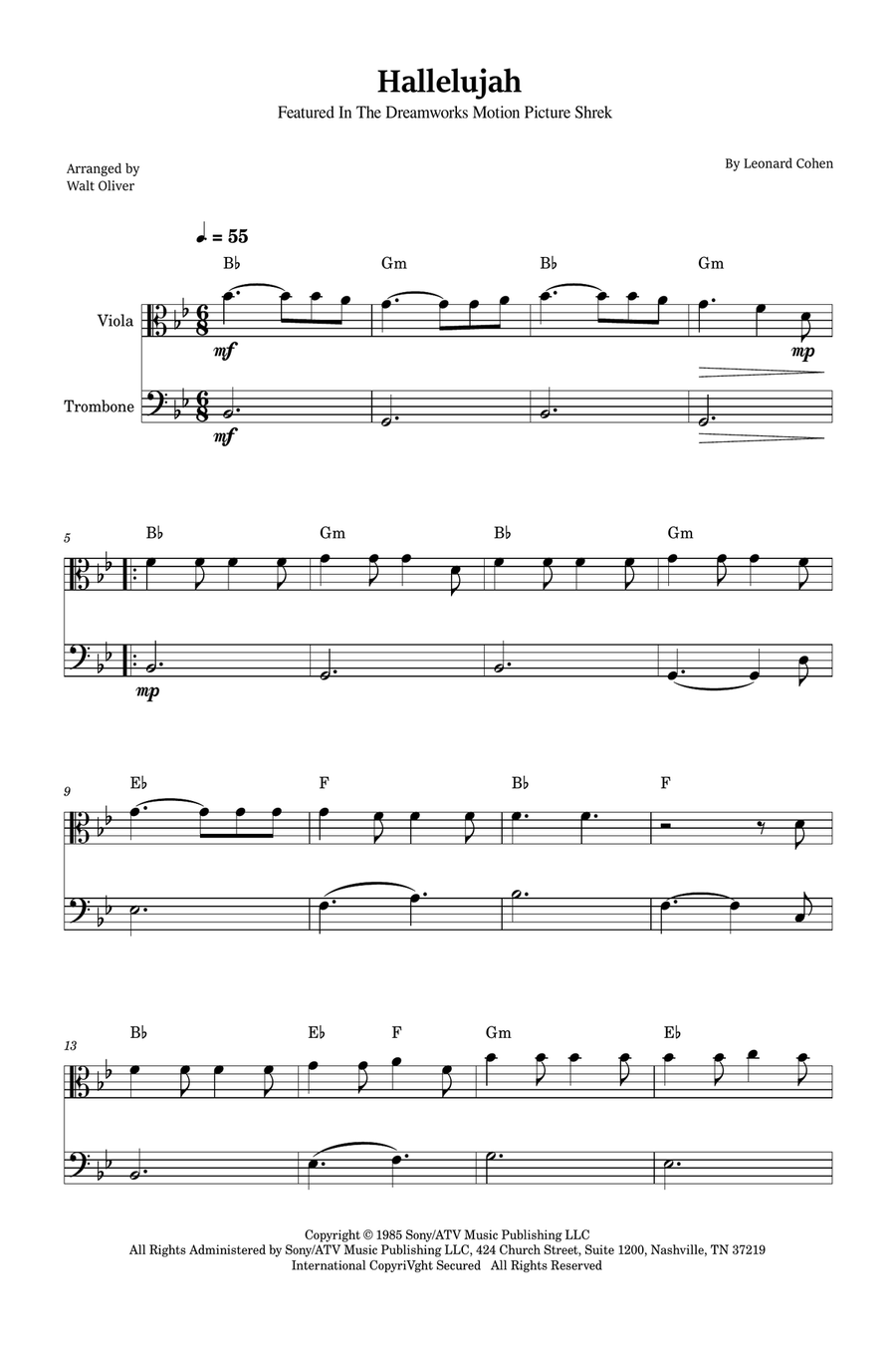 Hallelujah Trombone scores gallery preview page 1