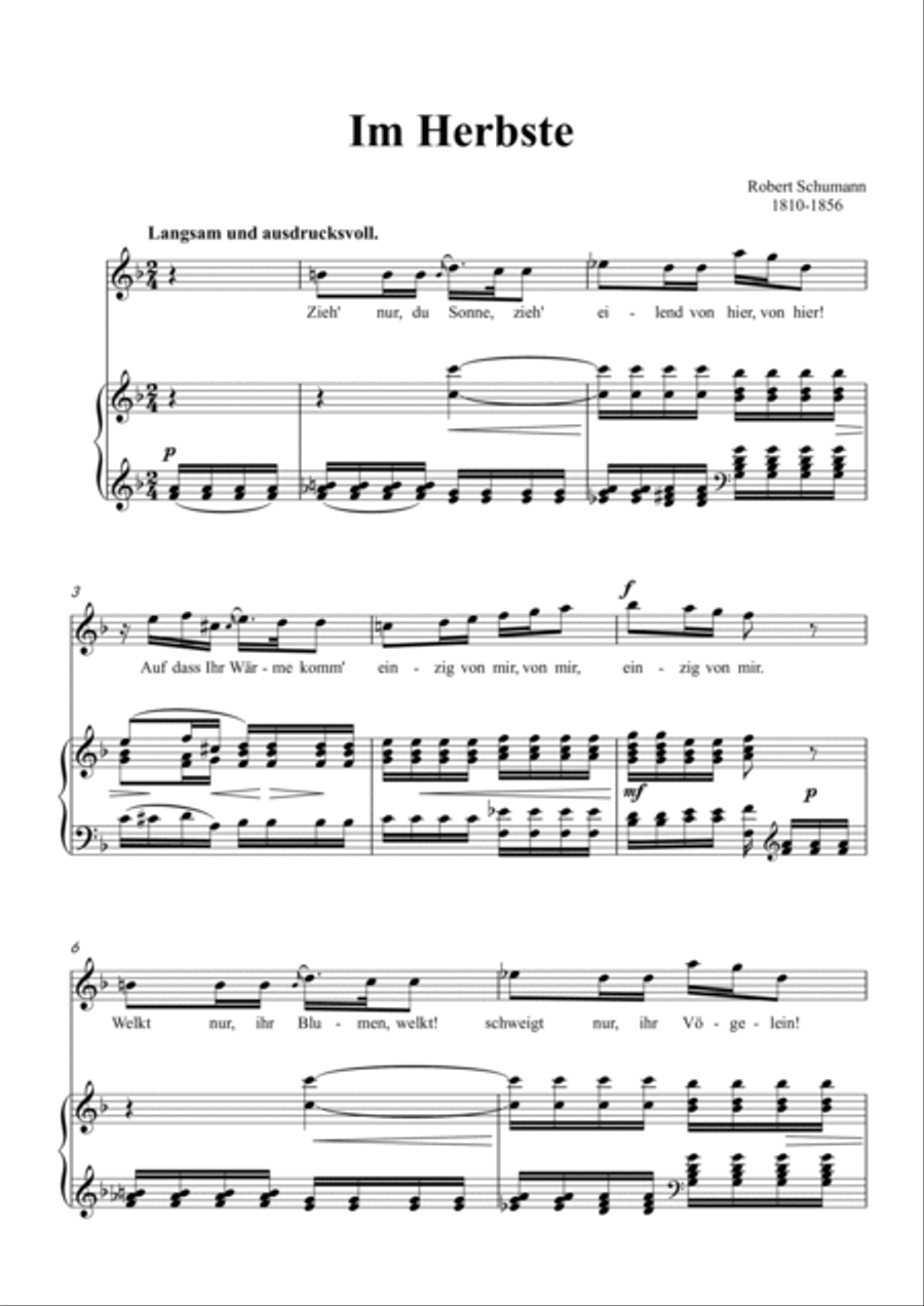 Schumann-Im Herbste in F Major for Voice and Piano Voice Solo scores gallery preview page 2