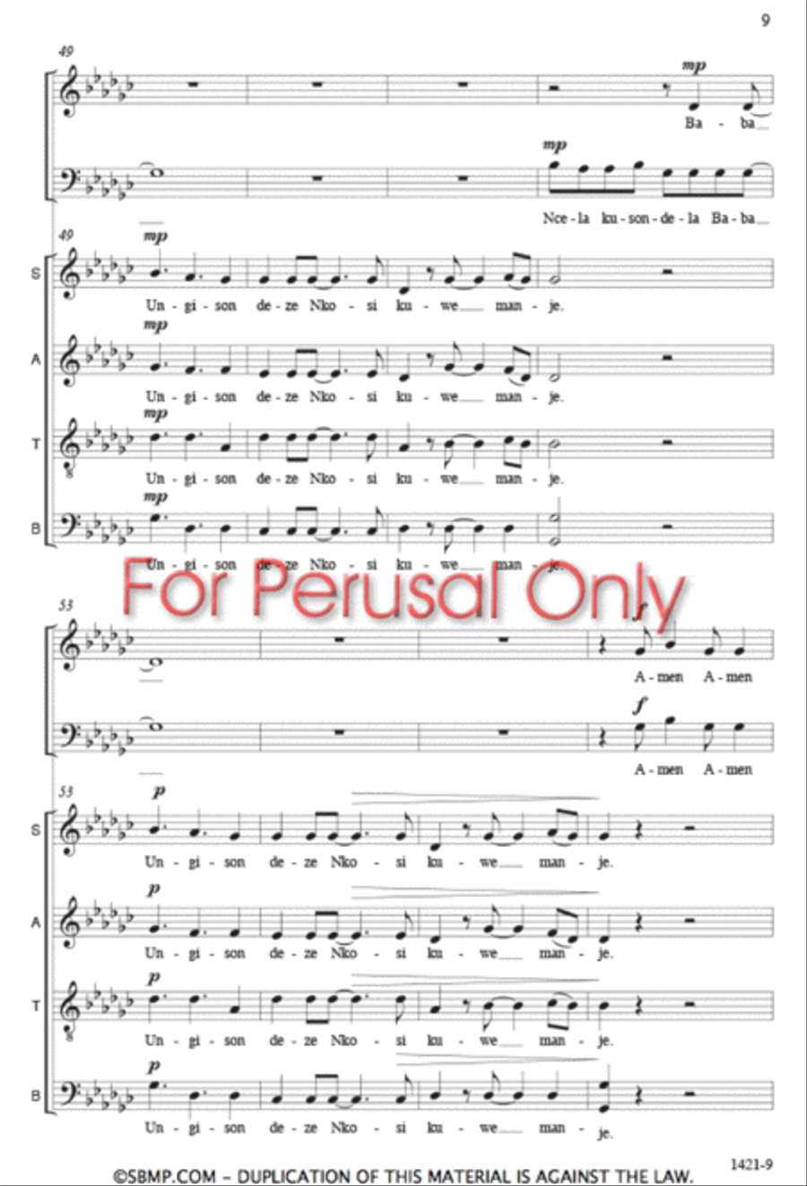 Mangisondele Nkosi Yam - SATB Octavo 4-Part scores gallery preview page 8