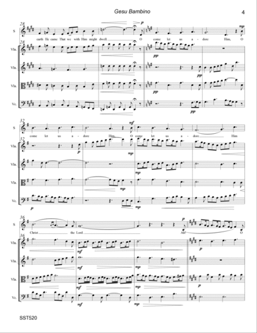GESU BAMBINO - SOPRANO or TENOR SOLO with STRING QUARTET accompaniment String Quartet scores gallery preview page 4