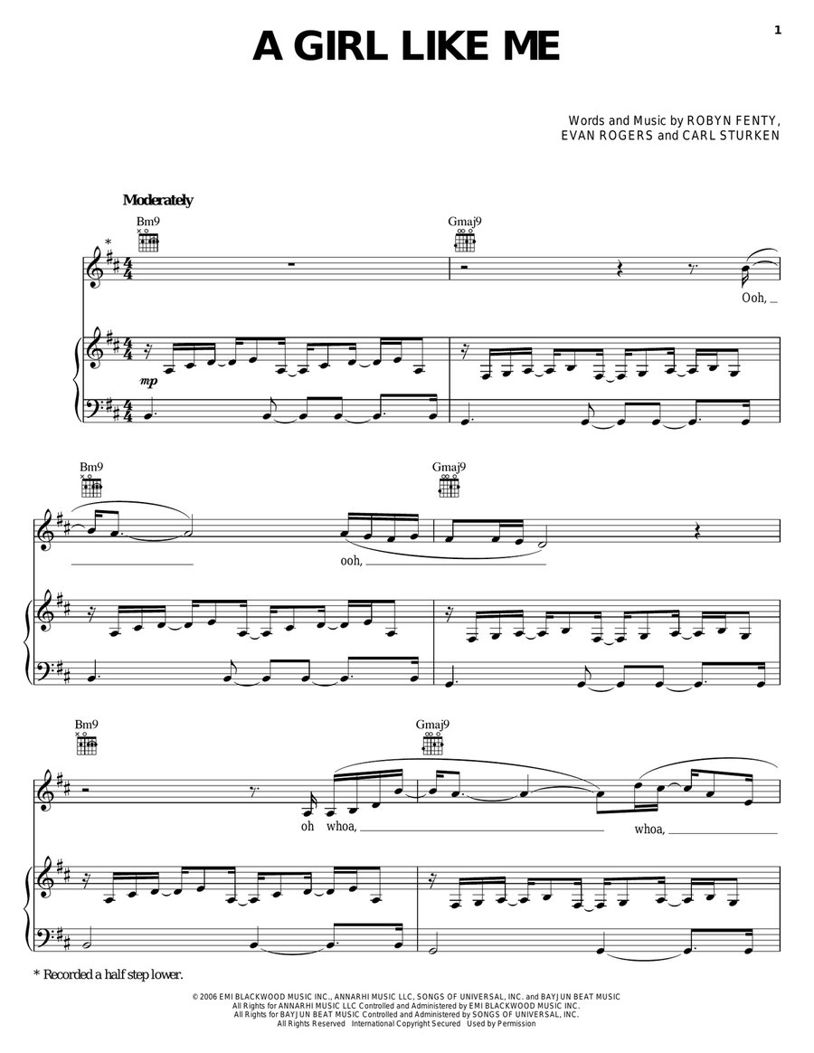 A Girl Like Me Piano, Vocal, Guitar scores gallery preview page 1